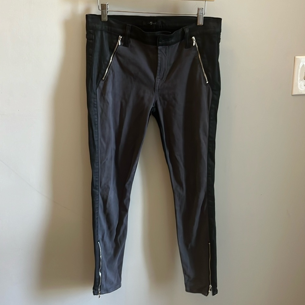 7 For All Mankind Two-Tone Jeans Wax Coated Skinny Size 30 Black & Gray